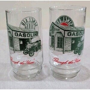Vintage(2) Sinclair 6" Gasoline Drinking Glasses "Through The Years" 1920 & 1926